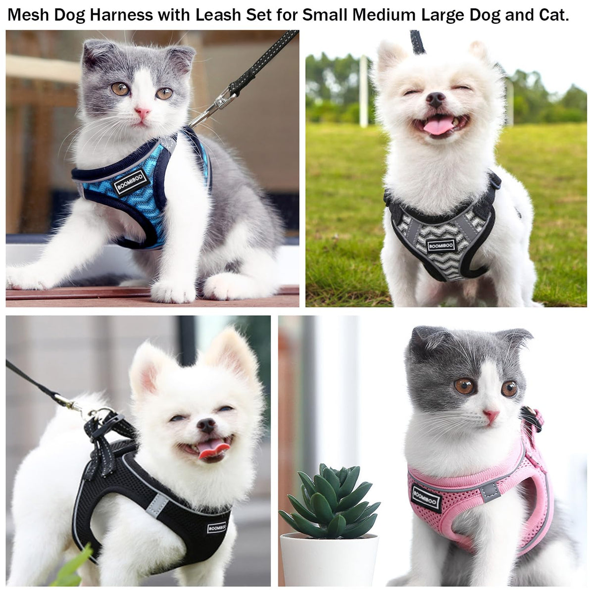 Dog Harness with Leash Set, No Pull Adjustable Reflective Step-in Puppy Pet Vest Harnesses for Small Medium Large Dogs and Cats