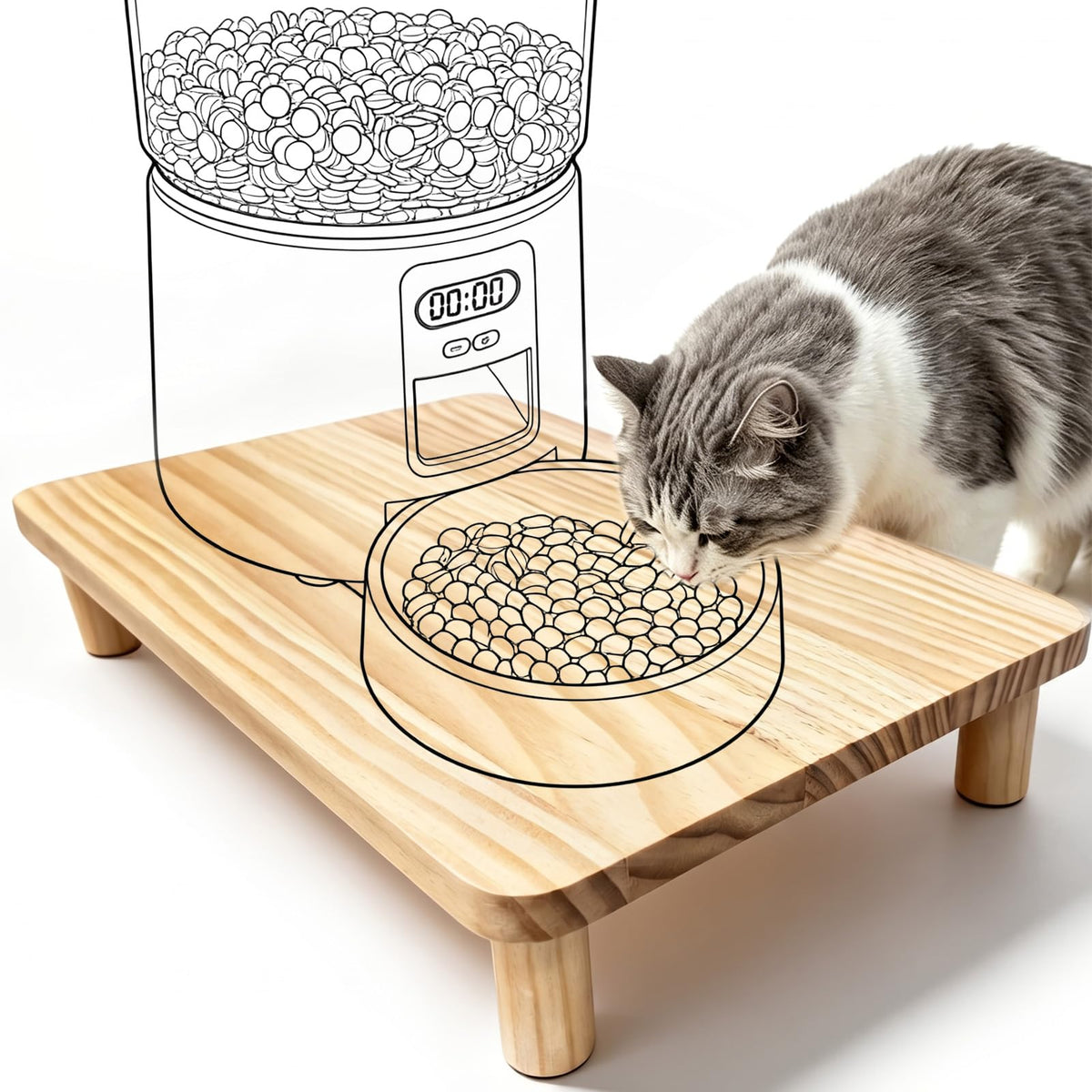 SZEE Cat Food Stand for Automatic Pet Feeder & Traditional Cat Bowl, Elevated Cat Feeder Stand, Cat Food Bowl Riser