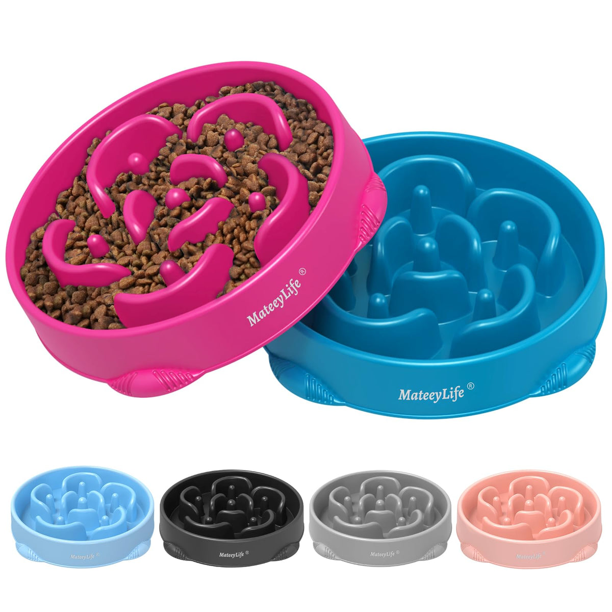 MateeyLife Slow Feeder Dog Bowls 2PCS, Anti-Choking Puzzle Dog Food Bowls, Anti-Slip Interactive Feeding Slow Down Eating, Bloat Stop Maze Dishes for All Breeds Pets