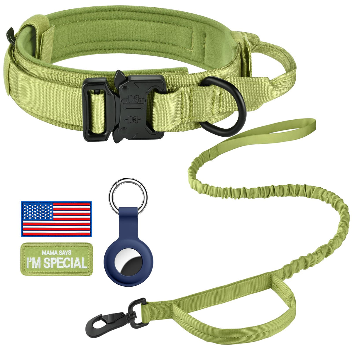 DAGANXI Tactical Dog Collar, Adjustable Military Training Nylon Dog Collar with Control Handle and Heavy Metal Buckle for Medium and Large Dogs, with Patches and Airtags Case