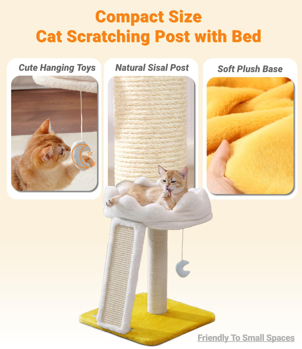 Happi N Pets Cat Tree, Cloud Cat Tower with Soft Bed, Cat Scratching Post & Pad with Larger Perch for Window Viewing, Small Cat Tree with Cute Toys, Bonus Catnip