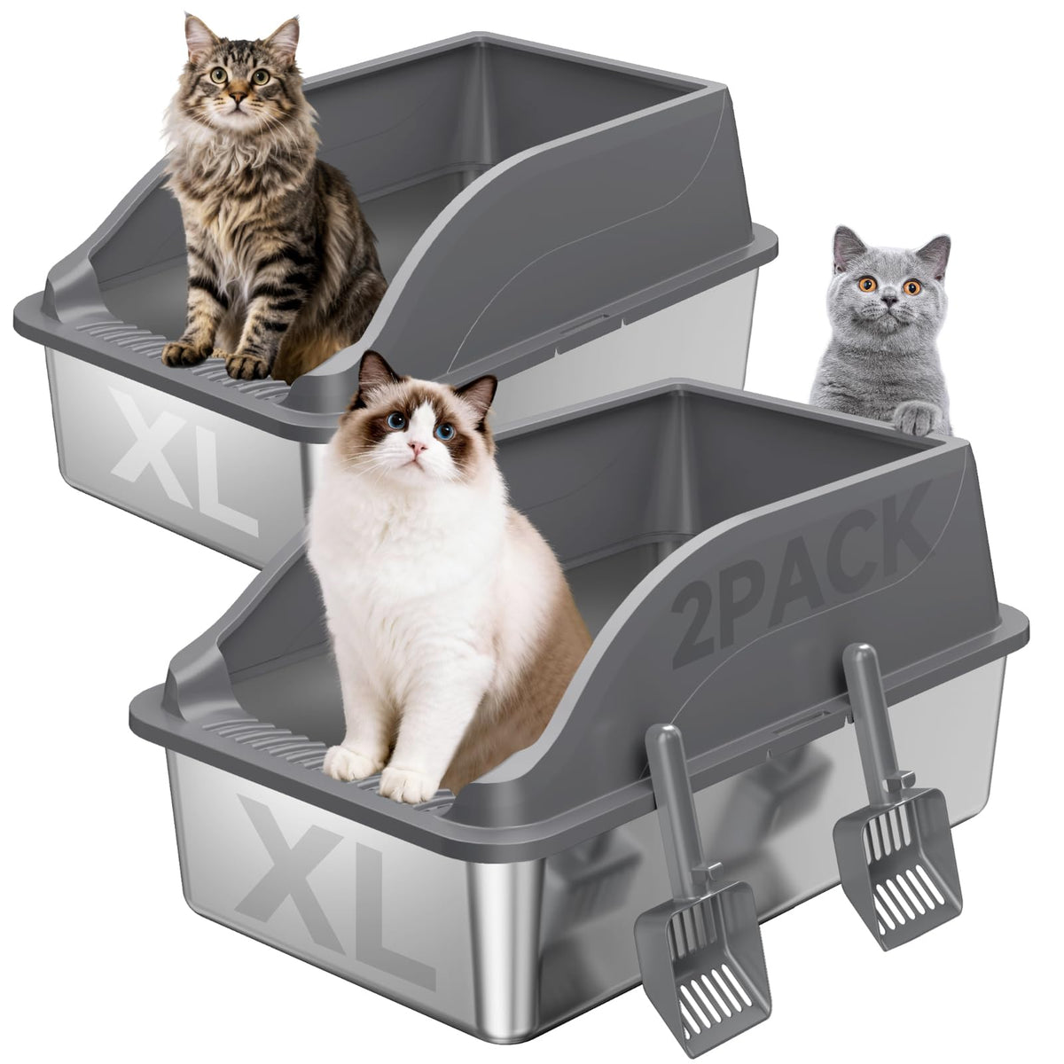 H3 Light Grey Stainless Steel Litter Box