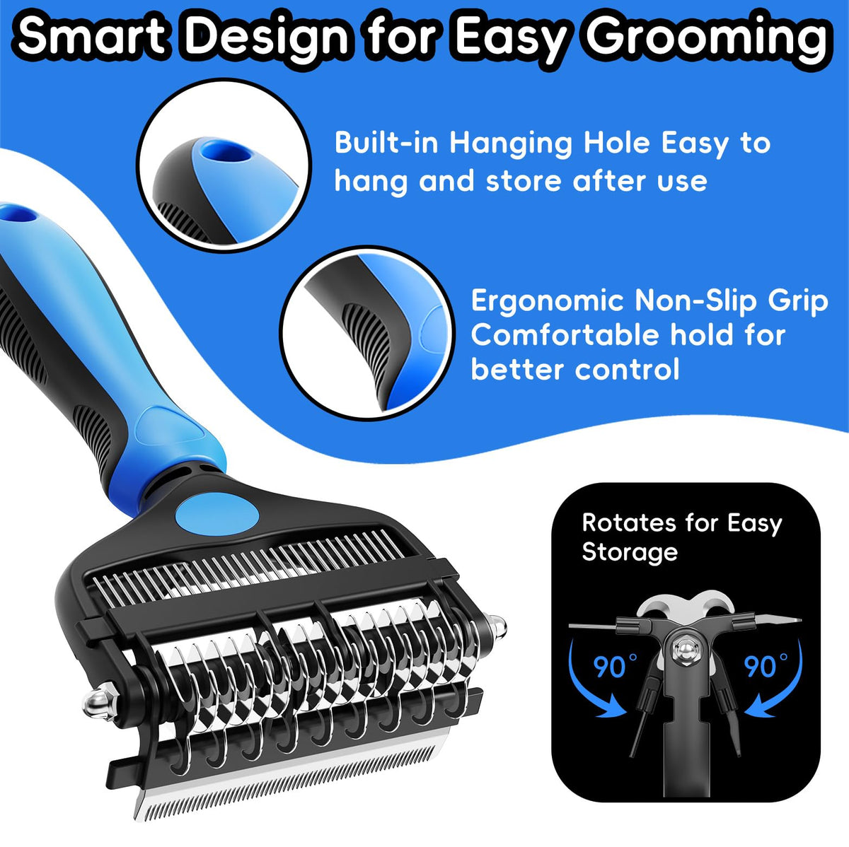 AXEFUN 3-in-1 Professional Pet Grooming Brush for Dogs & Cats – Dematting Comb, Undercoat Rake & Deshedding Tool for Long & Short Hair, Heavy Shedding & Matted Fur