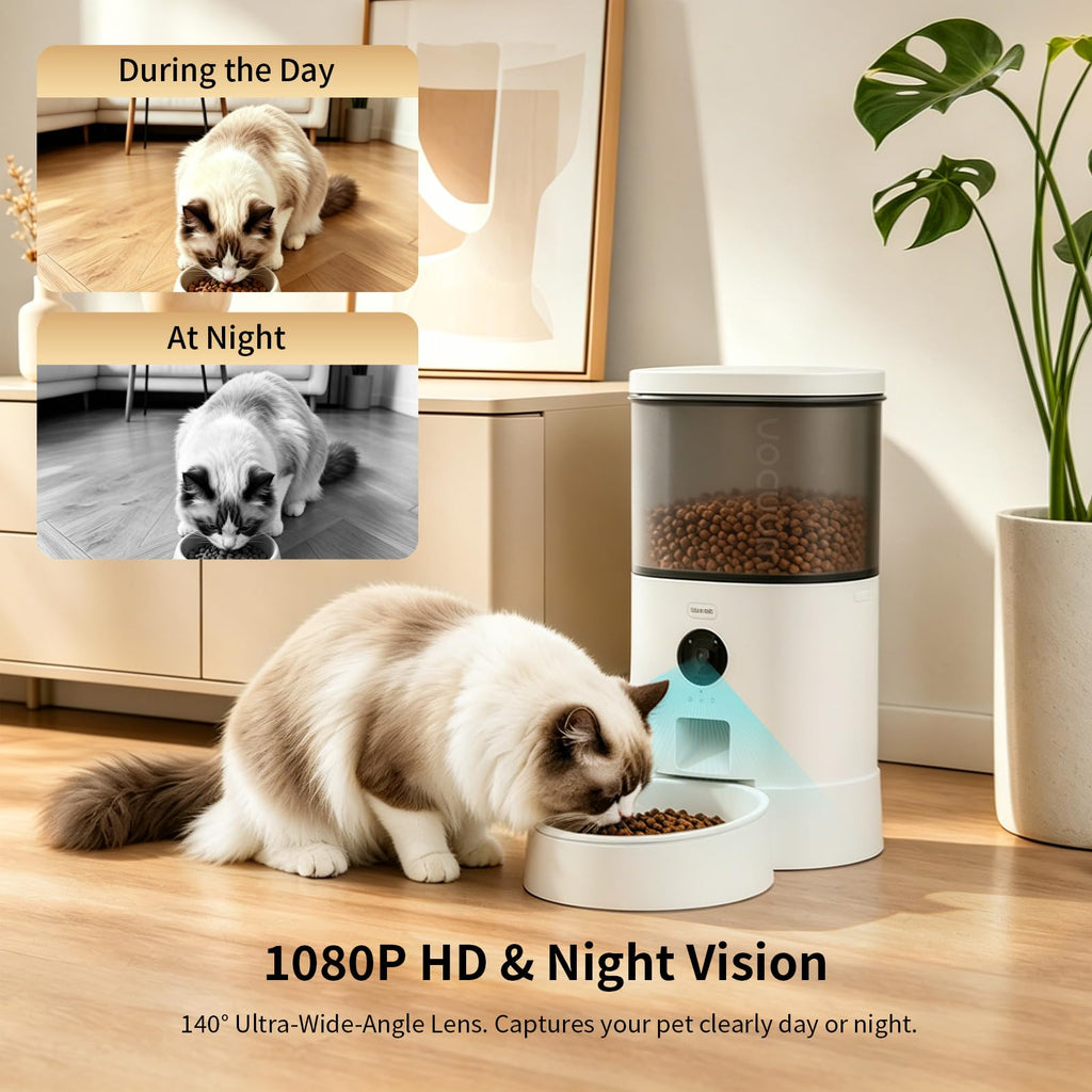 DOUDOU PET Automatic Cat Feeder, 5G&2.4G WiFi Pet Feeders, 4.5L Programmable Cat Food Dispenser with Airtight Lock-Fresh Technology,Equipped with a Ceramic Bowl and a Low Food Level Sensor