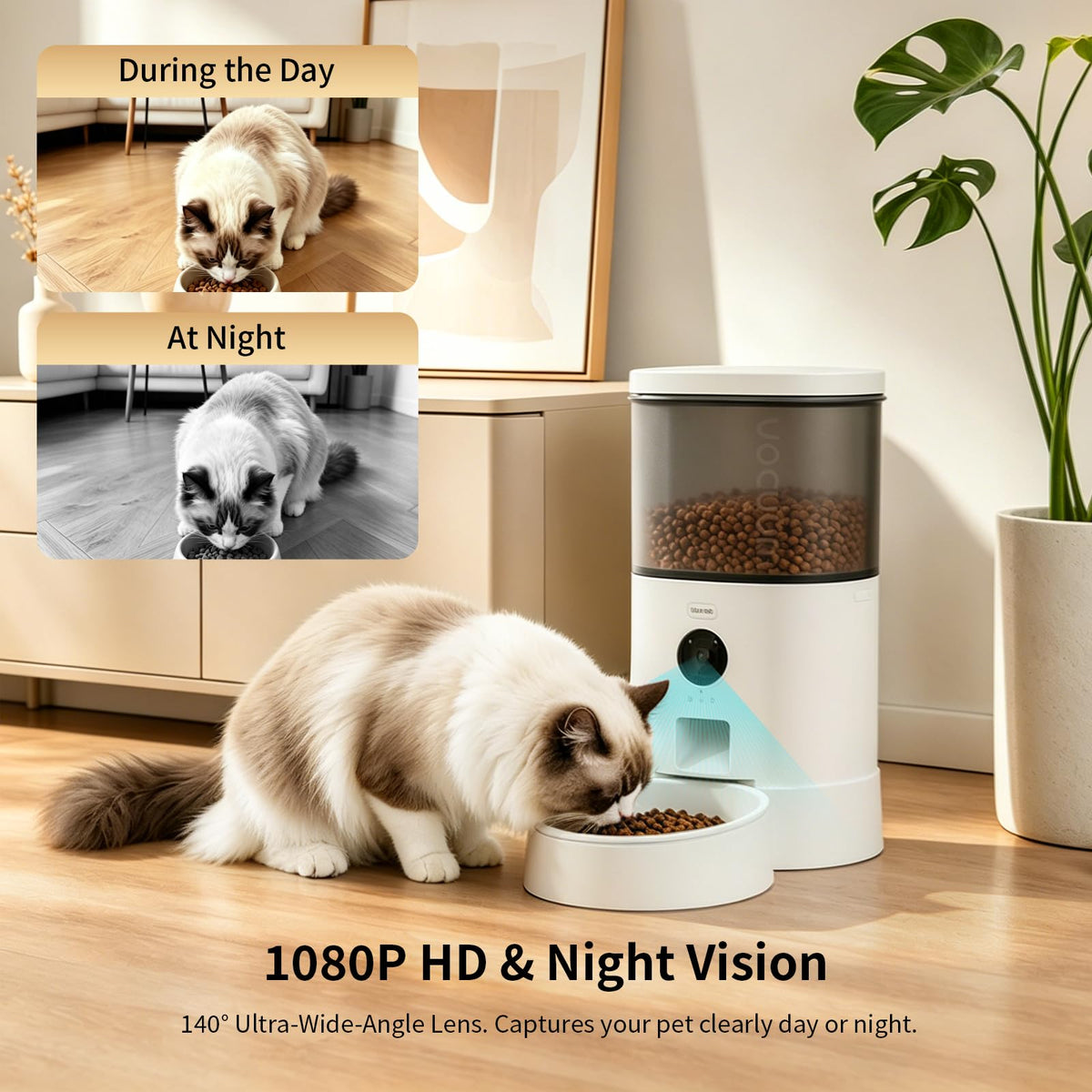 DOUDOU PET Automatic Cat Feeder, 5G&2.4G WiFi Pet Feeders, 4.5L Programmable Cat Food Dispenser with Airtight Lock-Fresh Technology,Equipped with a Ceramic Bowl and a Low Food Level Sensor