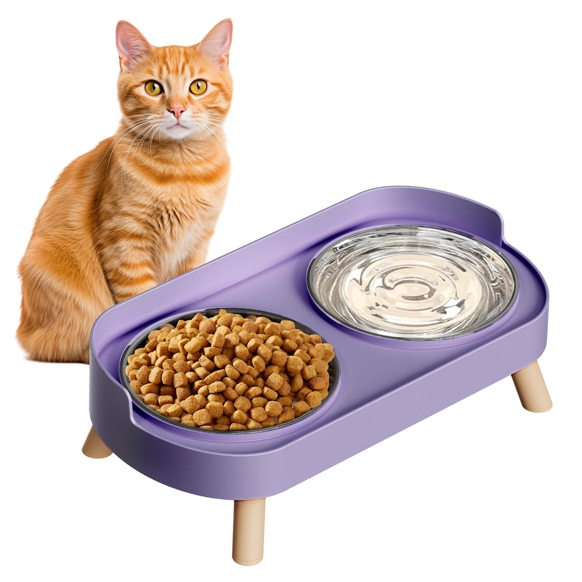Elevated Cat Bowl, Raised Cat Food and Water Bowl Set for Indoor Cats