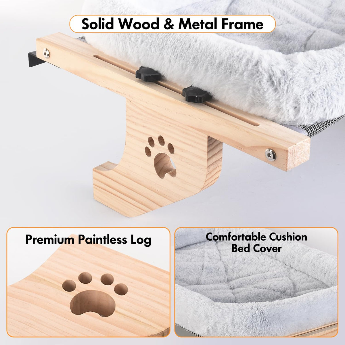 AMOSIJOY Wooden Cat Windowsill Perch with Zipper Cushion Bed