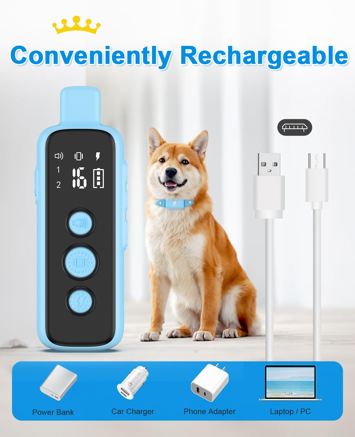 Bousnic Shock Collar for Dogs - Waterproof Rechargeable Dog Electric Training Collar with Remote for Small Medium Large Dogs with Beep, Vibration, Safe Shock Modes (8-120 Lbs)