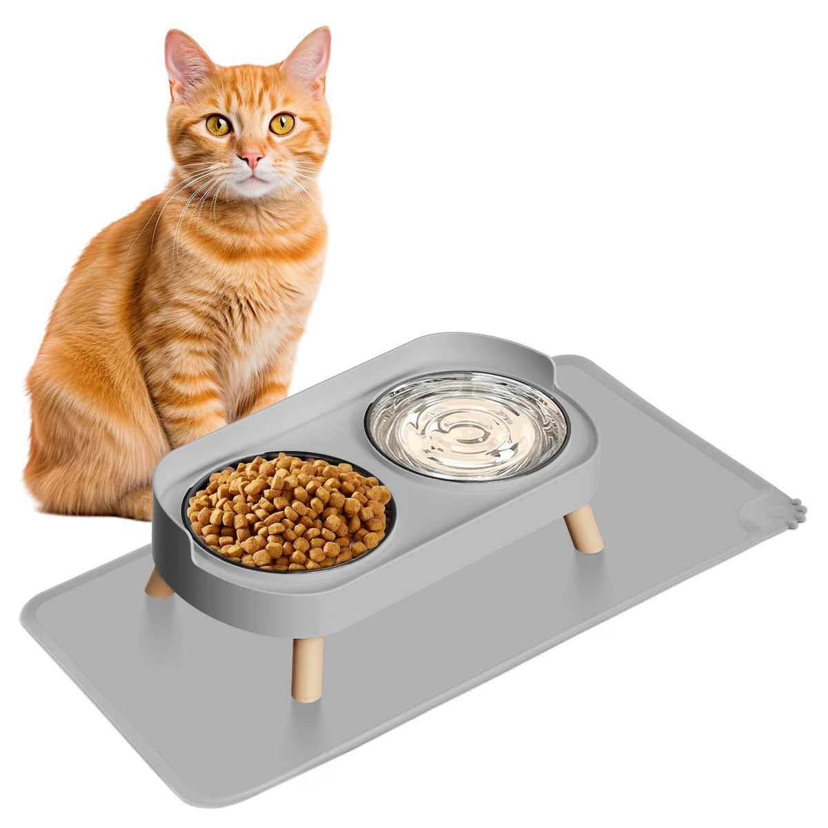 Elevated Cat Bowl, Raised Cat Food and Water Bowl Set for Indoor Cats