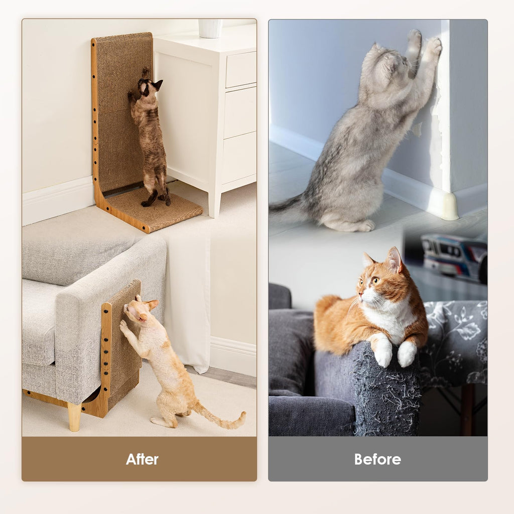 EHEYCIGA Cardboard Cat Scratcher for Indoor Kitten Cats, L Shaped Vertical Cat Scratching Board with Ball Cat Toy, Cat Scratcher Pad