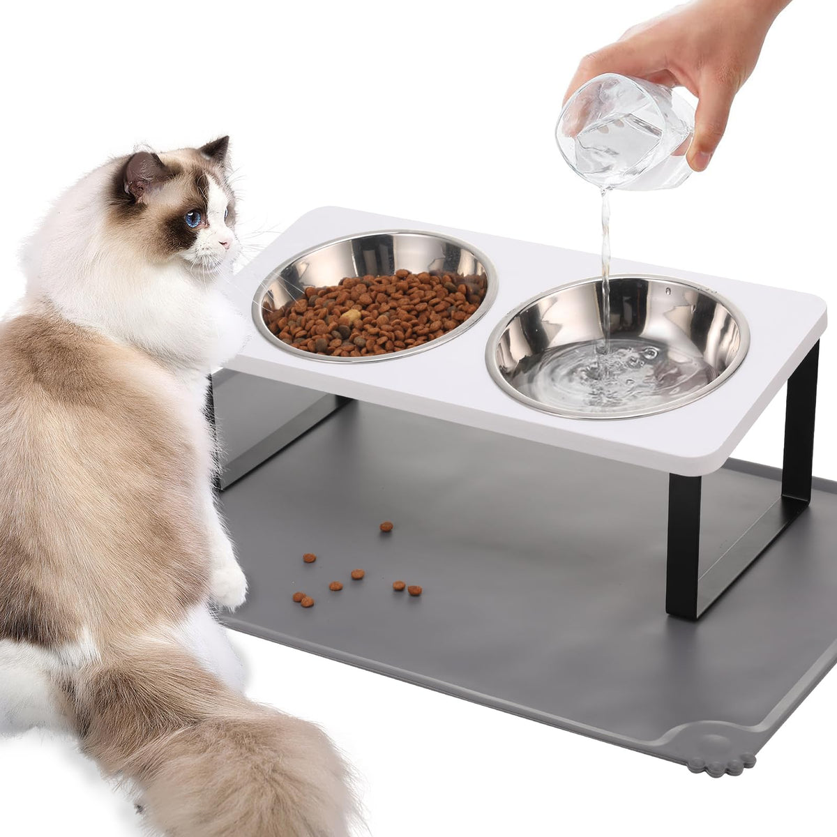 Summark Upgraded Elevated Raised Cat Bowls with Food Mat