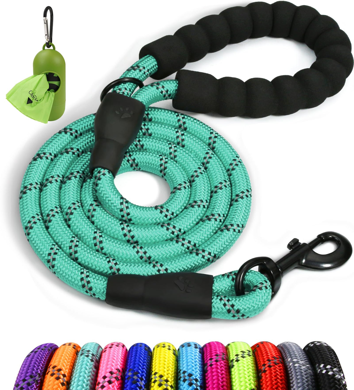 Taglory Rope Dog Leash 4/5/6 FT with Comfortable Padded Handle, Highly Reflective Threads Dog Leash for Small, Medium and Large Dogs