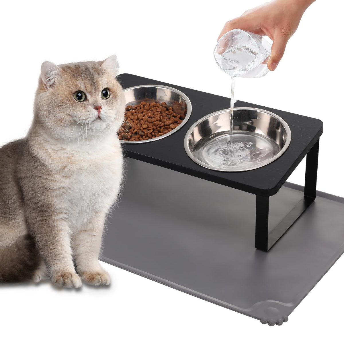 Summark Upgraded Elevated Raised Cat Bowls with Food Mat