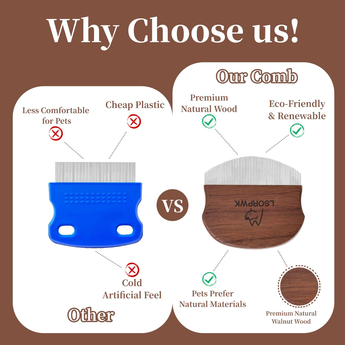 Walnut Wood Eye Comb for Pets, Professional Tear Stain Removal Tool