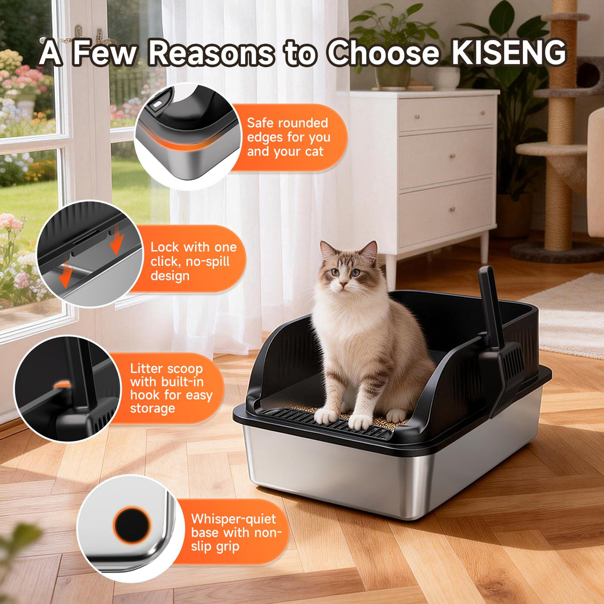 H3 Light Grey Stainless Steel Litter Box