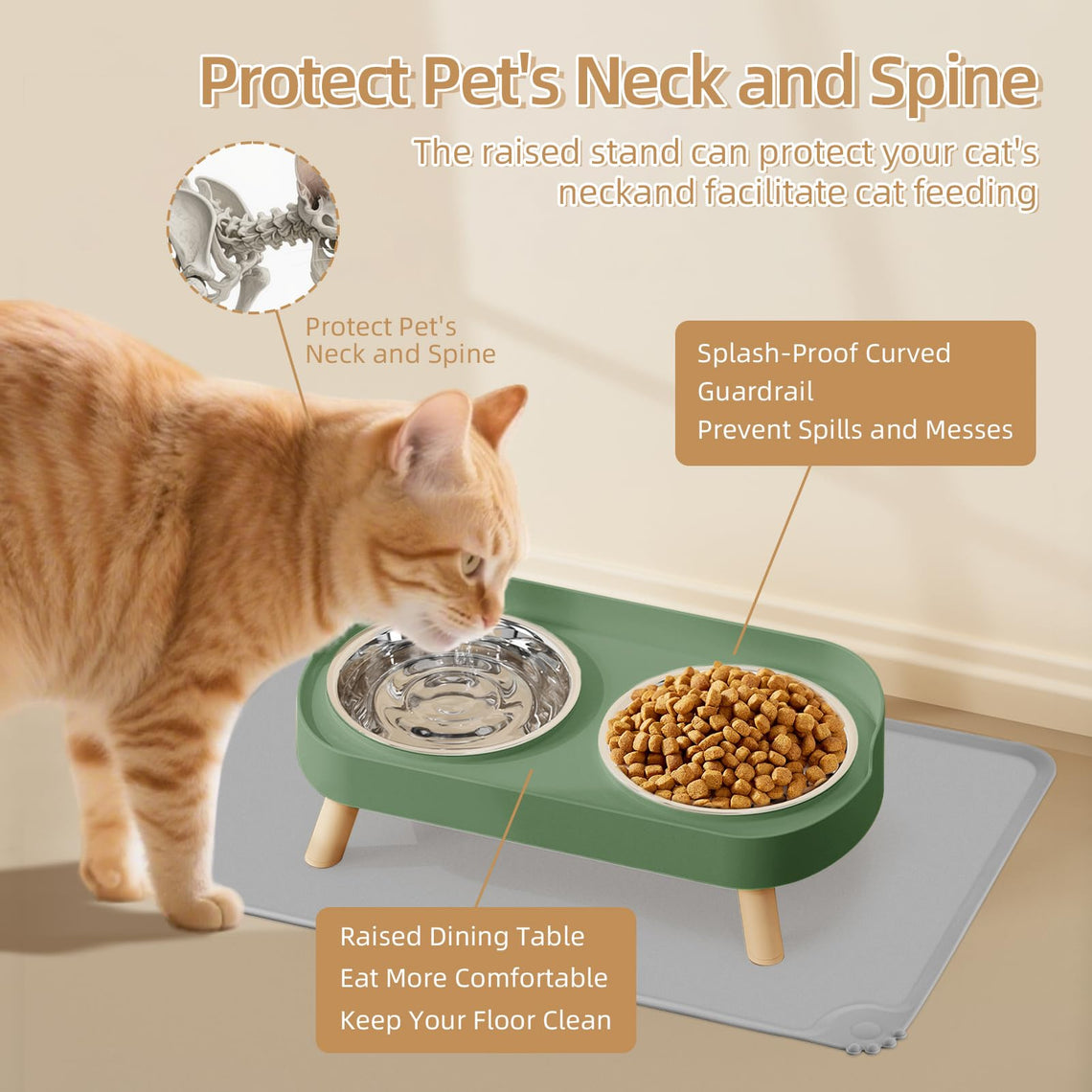 Elevated Cat Food & Water Bowl Set for Indoor Cats
