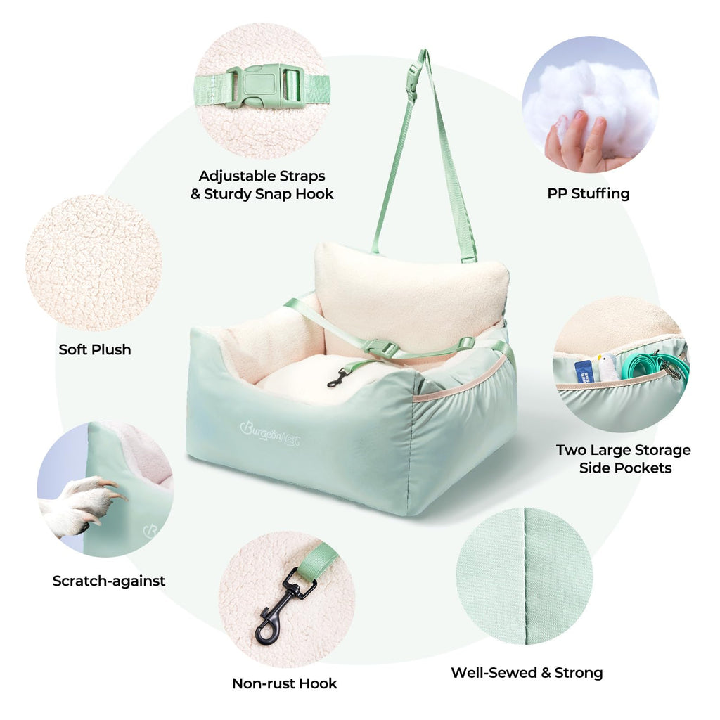 BurgeonNest Dog Car Seat for Small Dogs Comfort Dog Bed