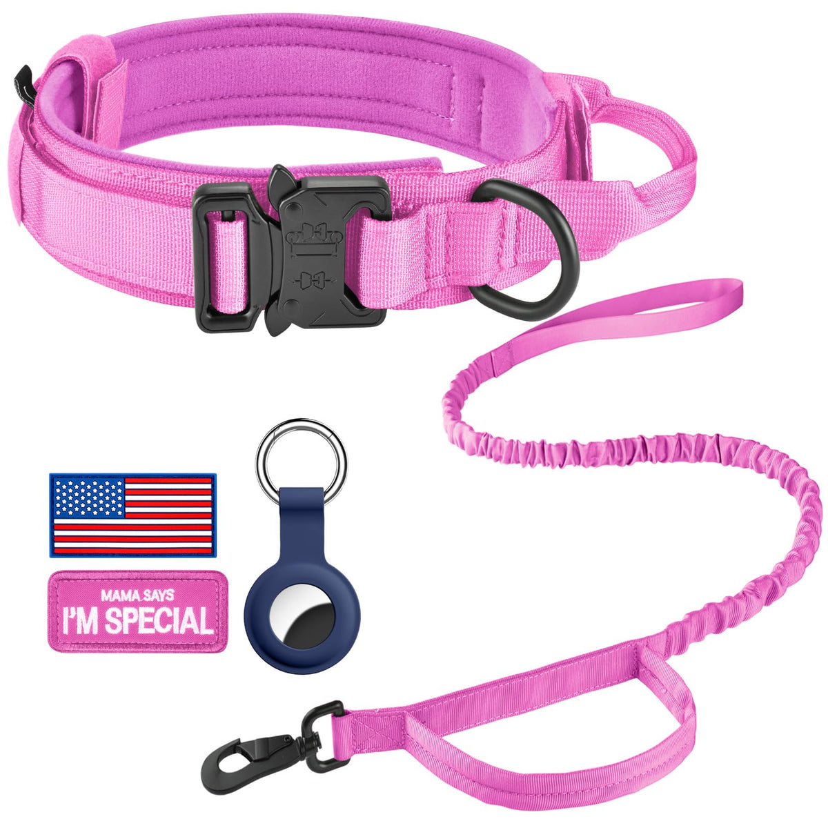 DAGANXI Tactical Dog Collar, Adjustable Military Training Nylon Dog Collar with Control Handle and Heavy Metal Buckle for Medium and Large Dogs, with Patches and Airtags Case
