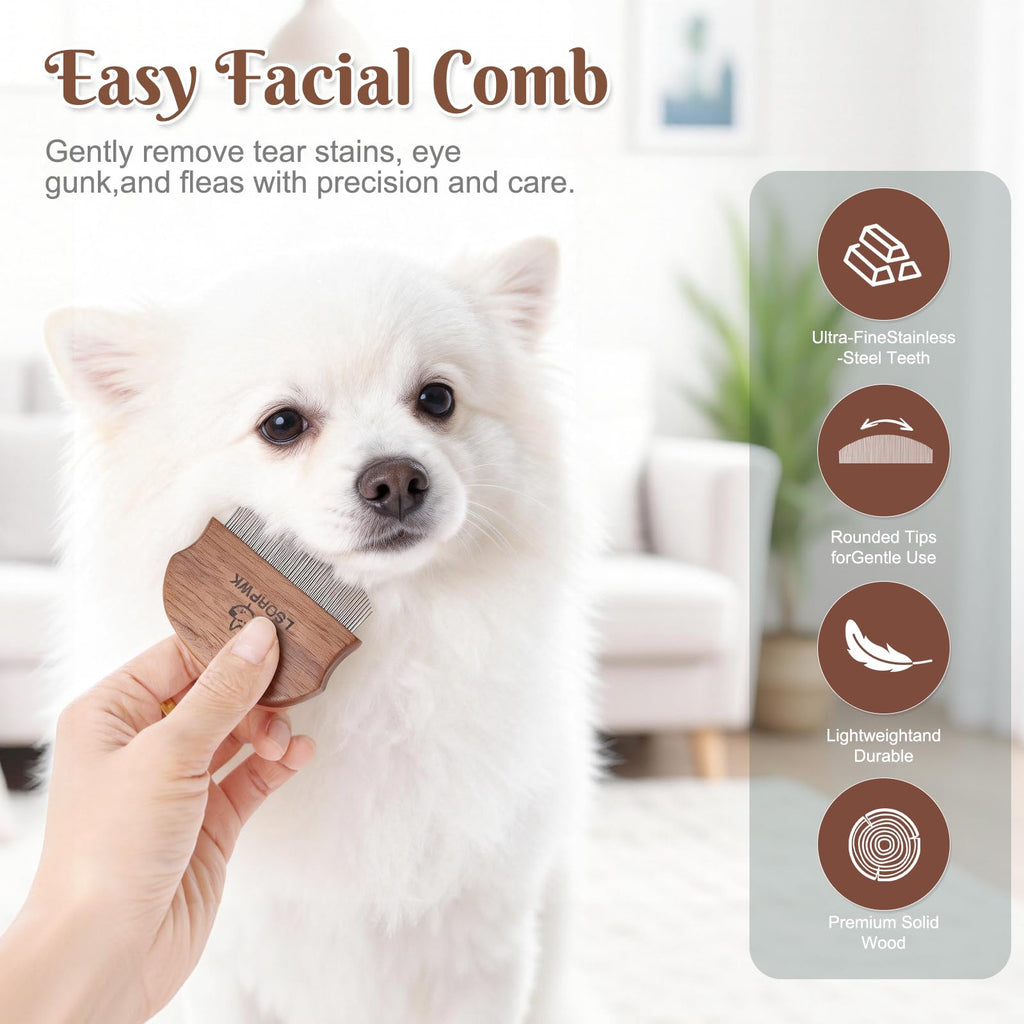 Walnut Wood Eye Comb for Pets, Professional Tear Stain Removal Tool