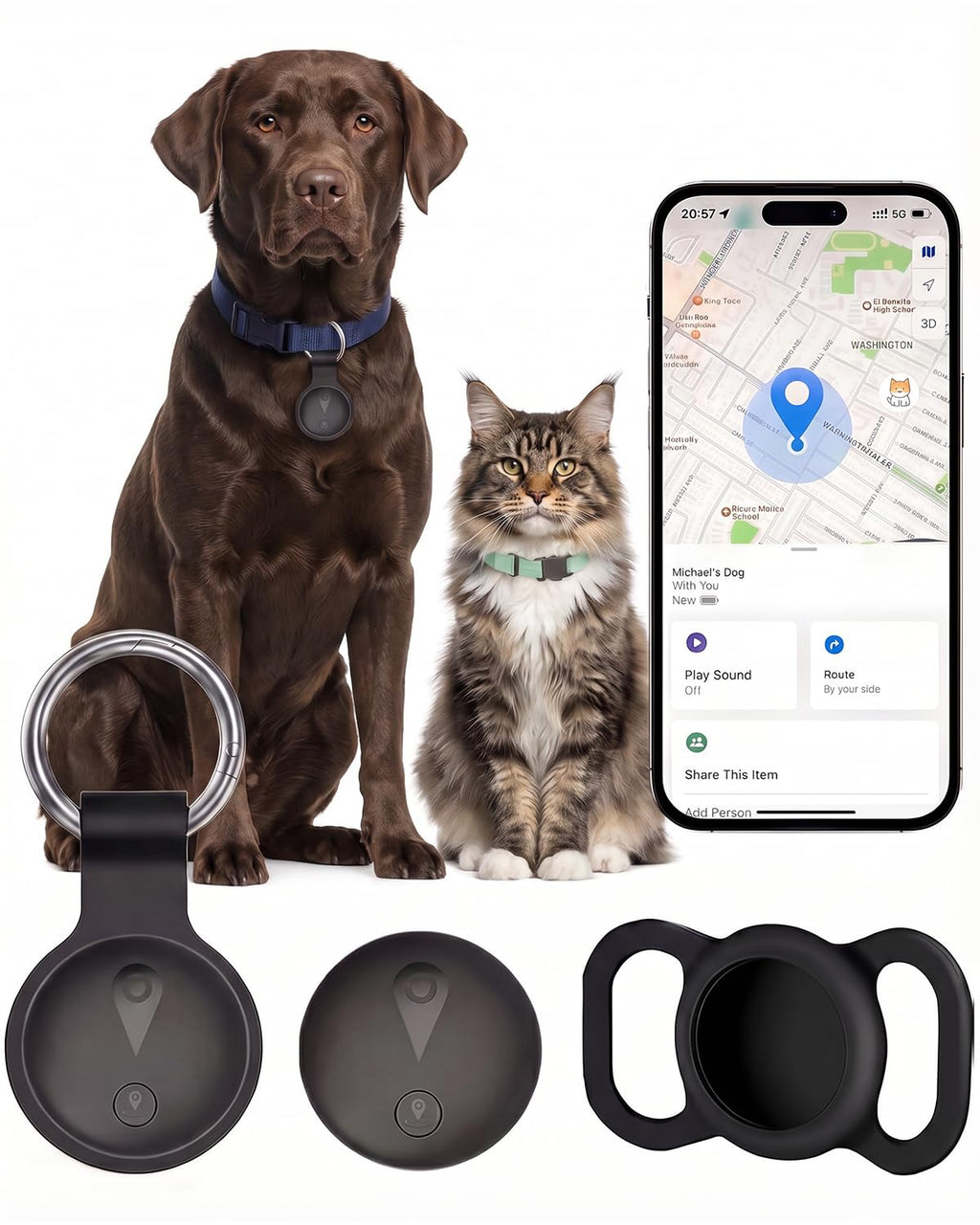 GPS Tracker for Dogs, Smart Dog Tracker with Real-Time Location, for Android and iPhone No Monthly Fee & No SIM Card- Pet Location Tracker with Holder, IP68 Waterproof, Indoor & Outdoor Pet Safety Use