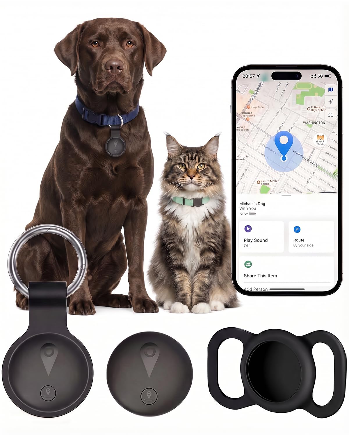 GPS Tracker for Dogs, Smart Dog Tracker with Real-Time Location, for Android and iPhone No Monthly Fee & No SIM Card- Pet Location Tracker with Holder, IP68 Waterproof, Indoor & Outdoor Pet Safety Use