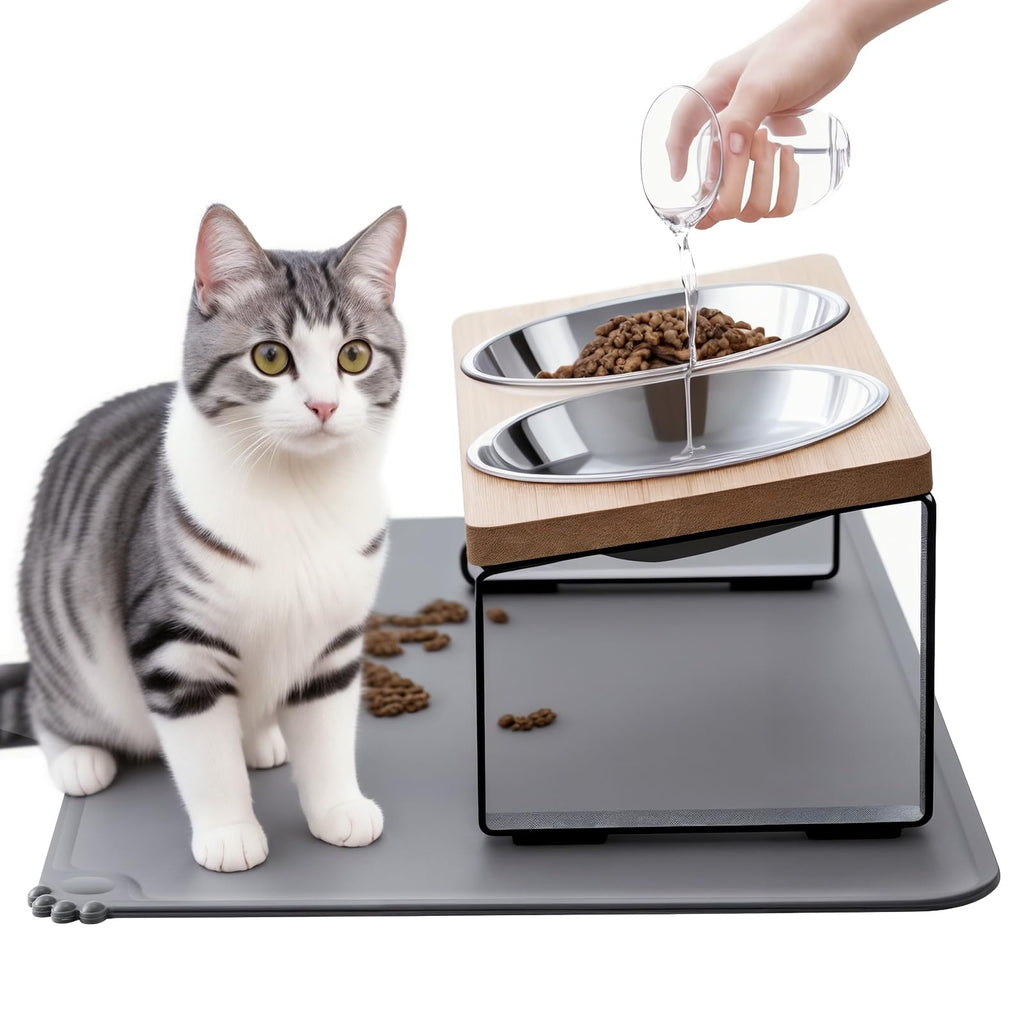 Summark Upgraded Elevated Raised Cat Bowls with Food Mat