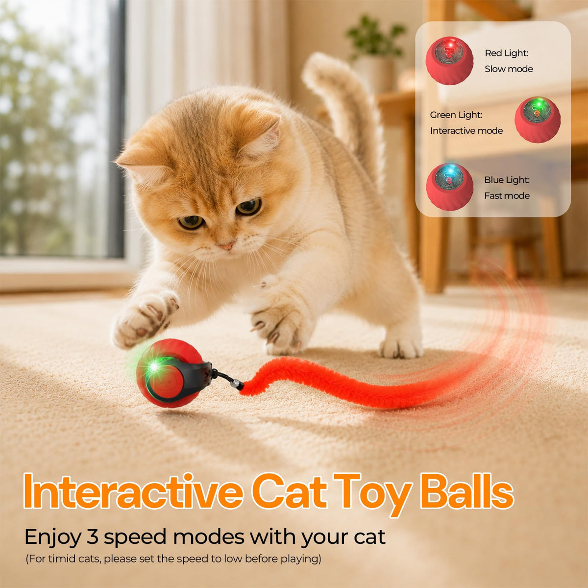 Interactive Cat Toys with Bird Sounds & 8 Speed Modes for Indoor Cats Play