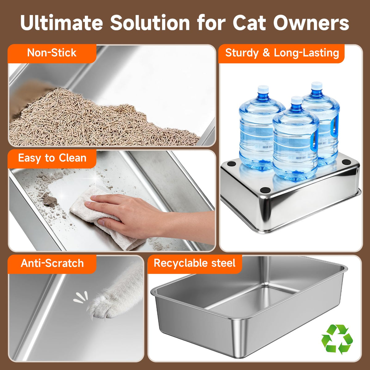 H3 Light Grey Stainless Steel Litter Box