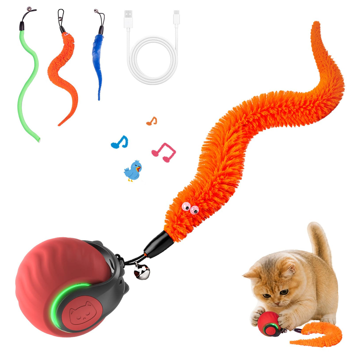 Interactive Cat Toys with Bird Sounds & 8 Speed Modes for Indoor Cats Play