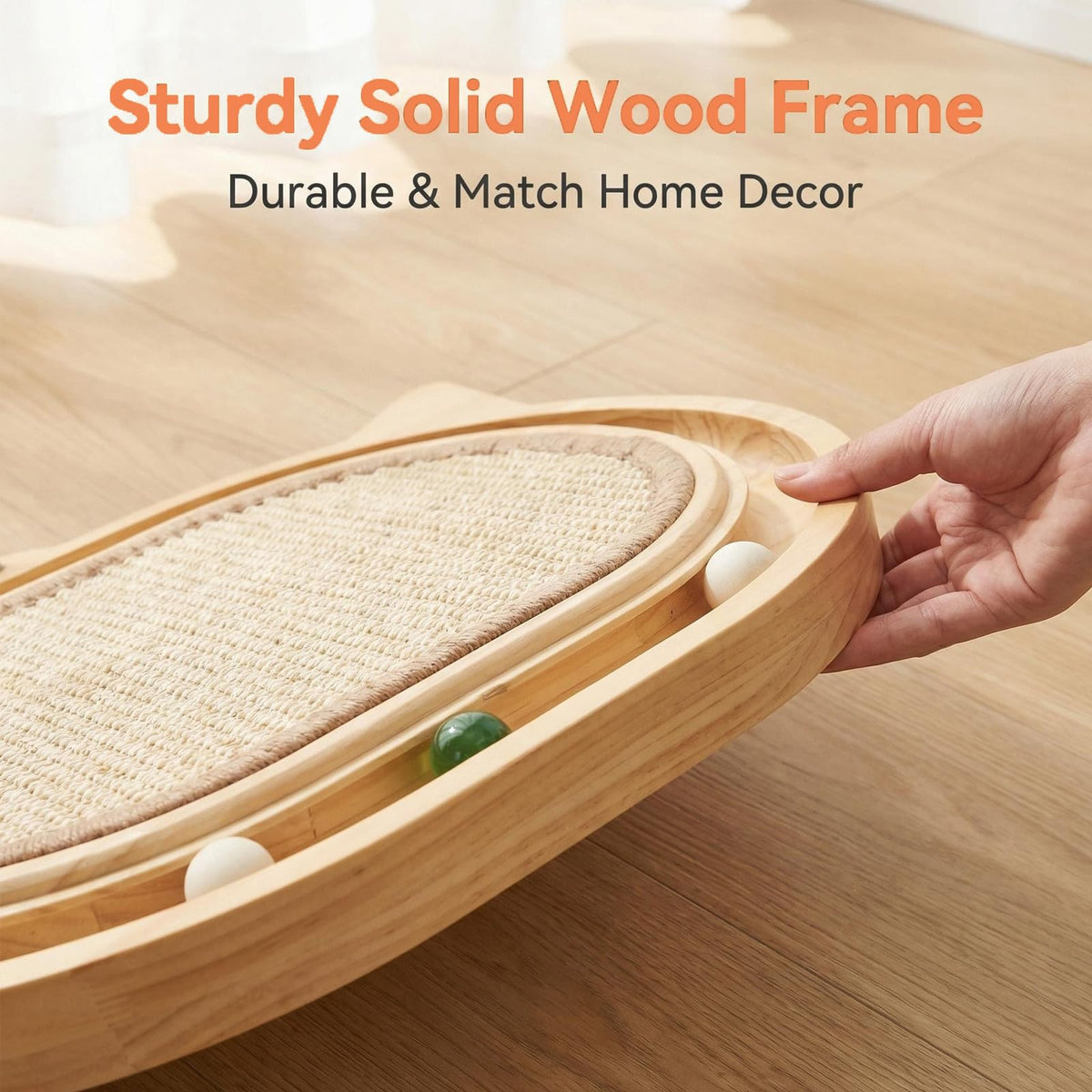 Sxtglxr Cat Scratcher with Ball Track Feather,Sisal Scratch Pad for Cat Indoor Use,Cat Puzzle Toys Wooden Interactive Fit Kitten and Adult Cats,Indoor Entertainment Chasing Hunting Physical Exercise