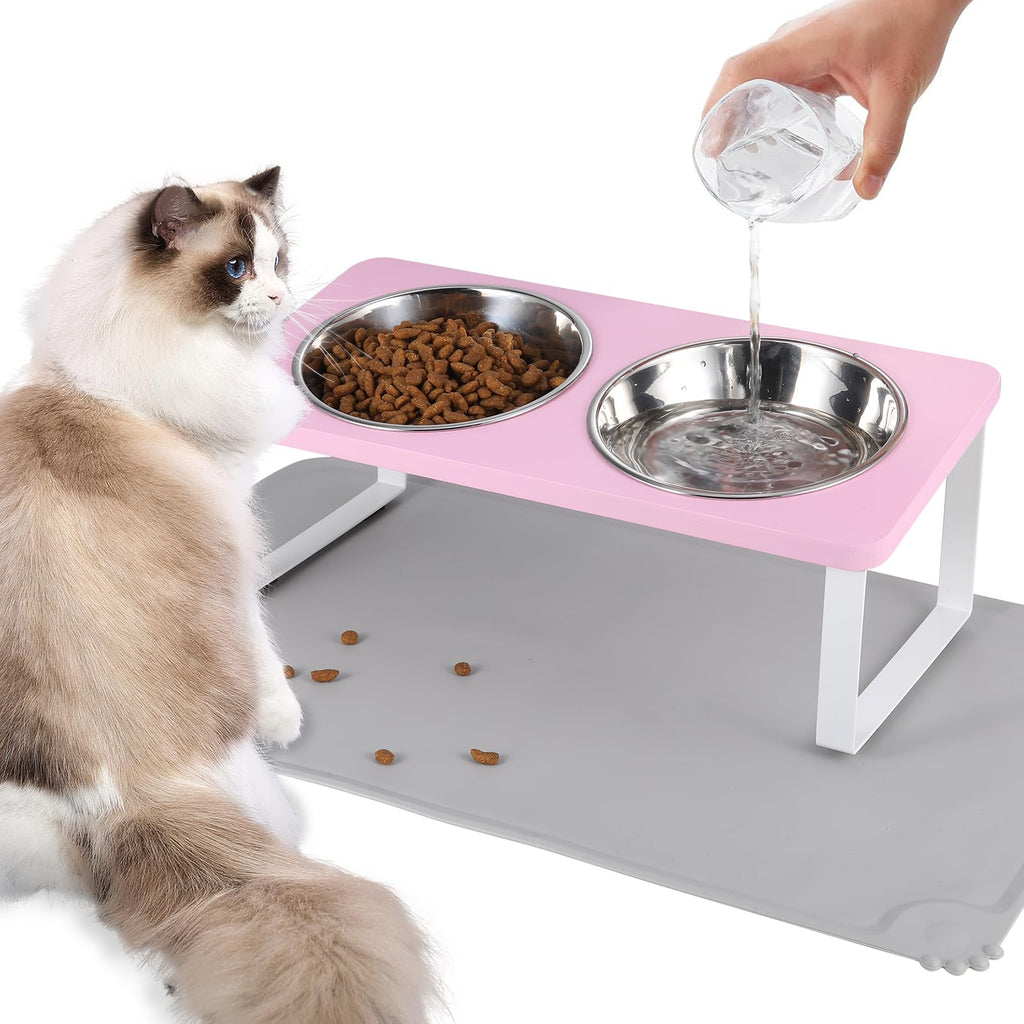 Summark Upgraded Elevated Raised Cat Bowls with Food Mat
