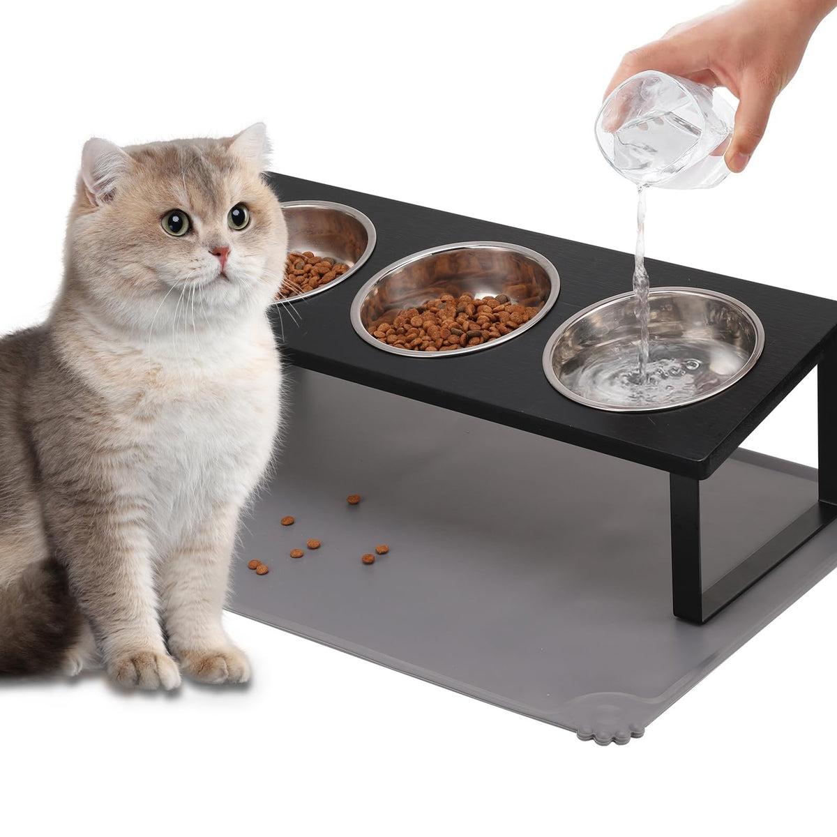 Summark Upgraded Elevated Raised Cat Bowls with Food Mat