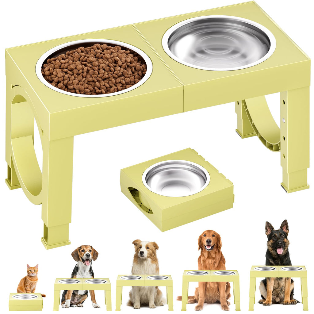 XIAZ Elevated Dog Bowls for Medium/Large Breeds, 4 Height-Adjustable Stainless Steel Dog Food & Water Bowls, No-Slip Portable Feeder for Travel