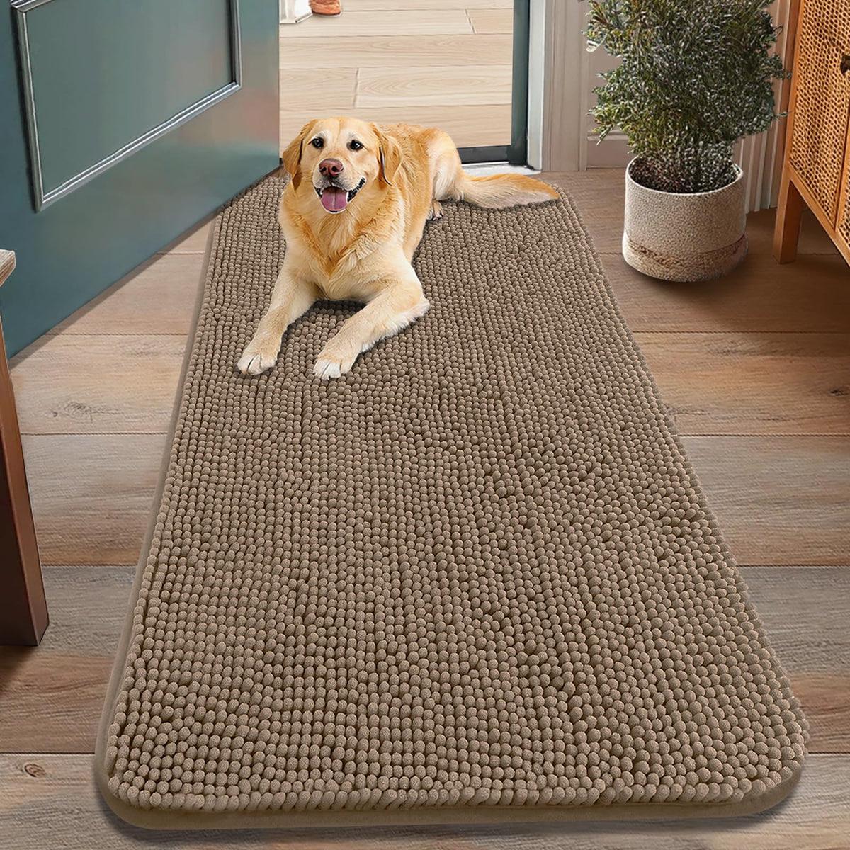 Smiry Dog Door Mat for Muddy Paws, Absorbent Dirt Trapper, Non-Slip Washable Chenille Entryway Rug for Inside Floor