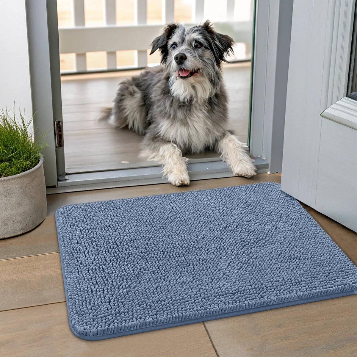 Smiry Dog Door Mat for Muddy Paws, Absorbent Dirt Trapper, Non-Slip Washable Chenille Entryway Rug for Inside Floor
