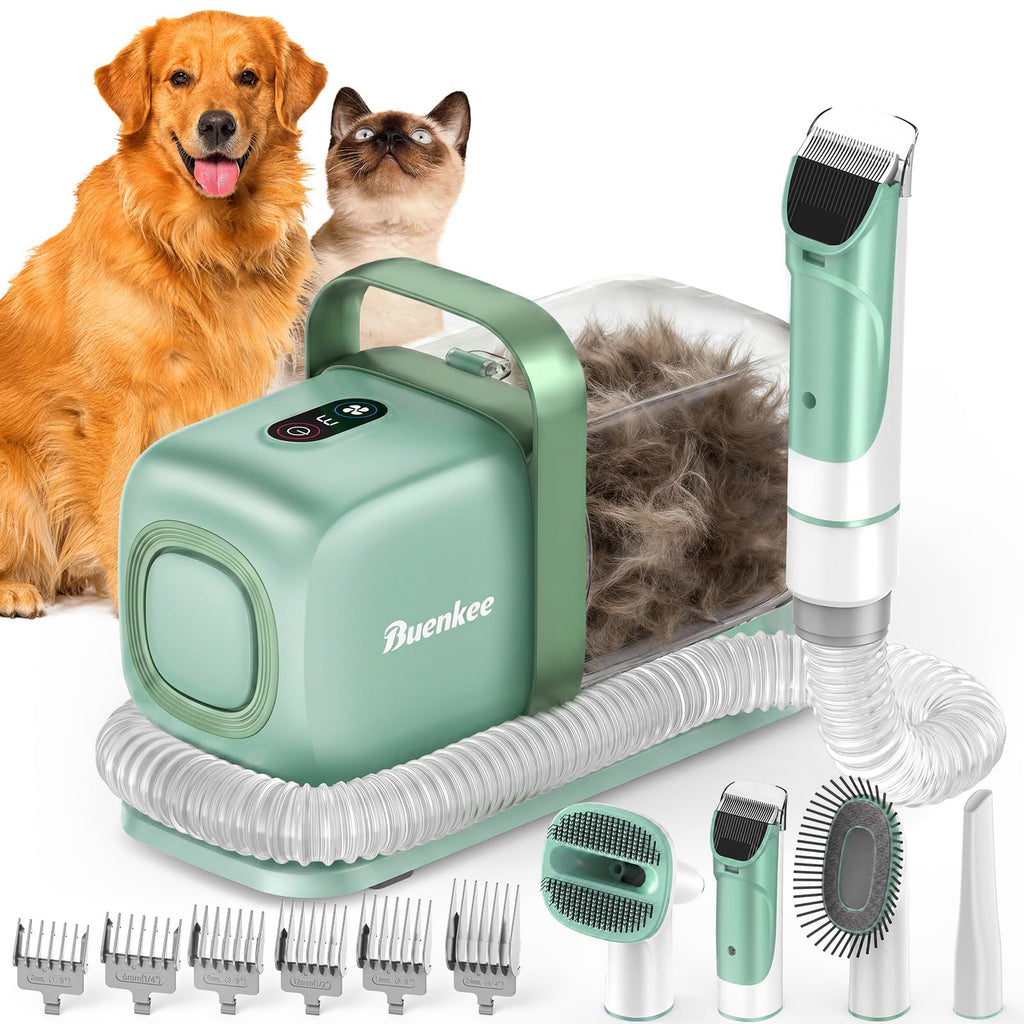 buenkee Dog Grooming Kit with Vacuum, 15000Pa Pet Hair Clipper and Shedding Brush, 50dB Low Noise, 2L Capacity, White