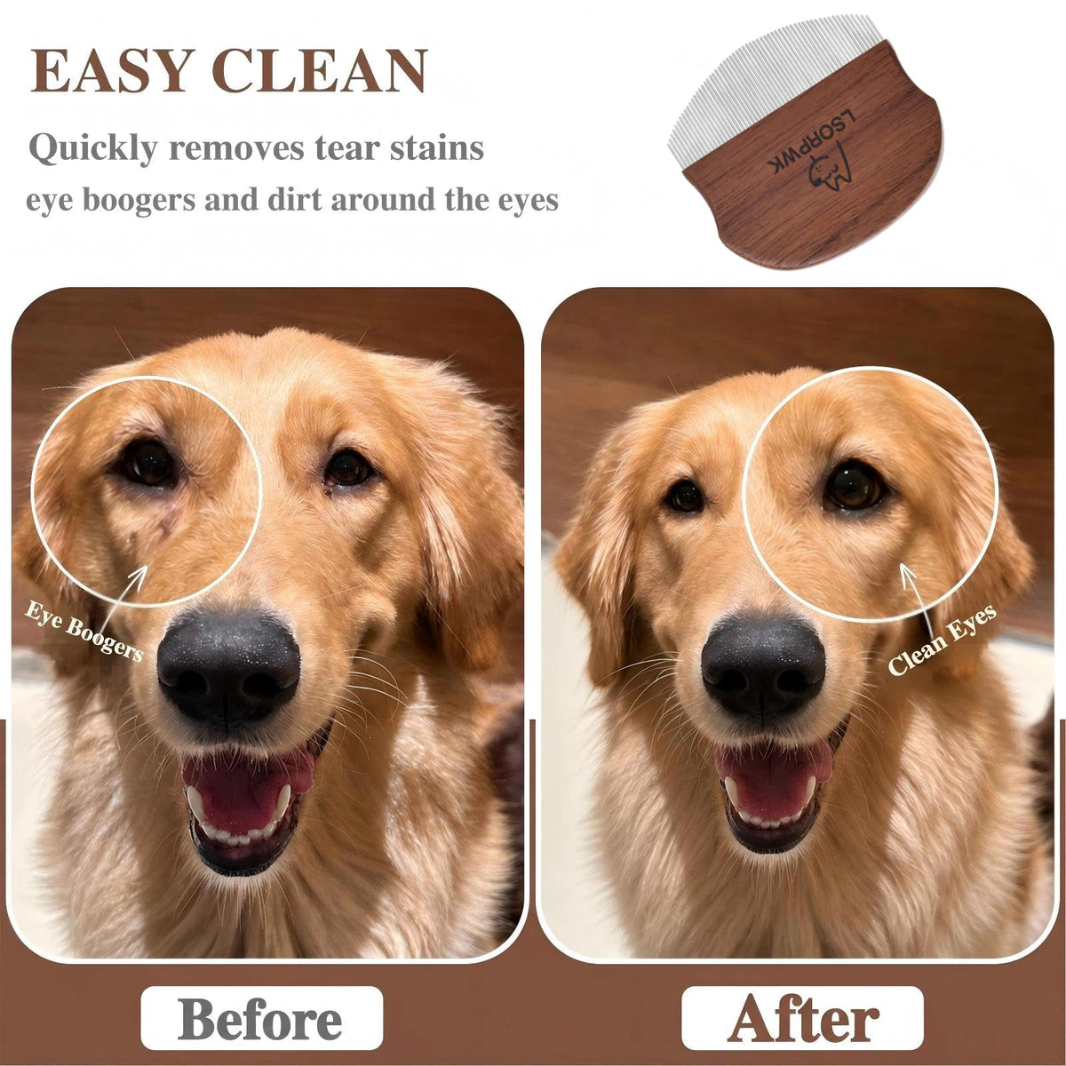 Walnut Wood Eye Comb for Pets, Professional Tear Stain Removal Tool