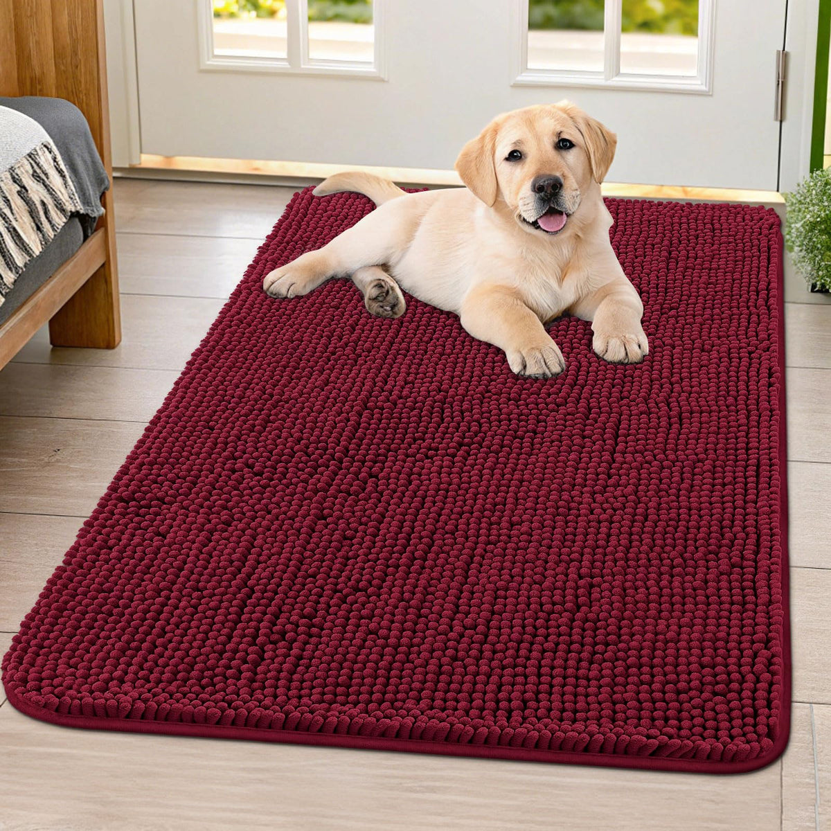 Smiry Dog Door Mat for Muddy Paws, Absorbent Dirt Trapper, Non-Slip Washable Chenille Entryway Rug for Inside Floor
