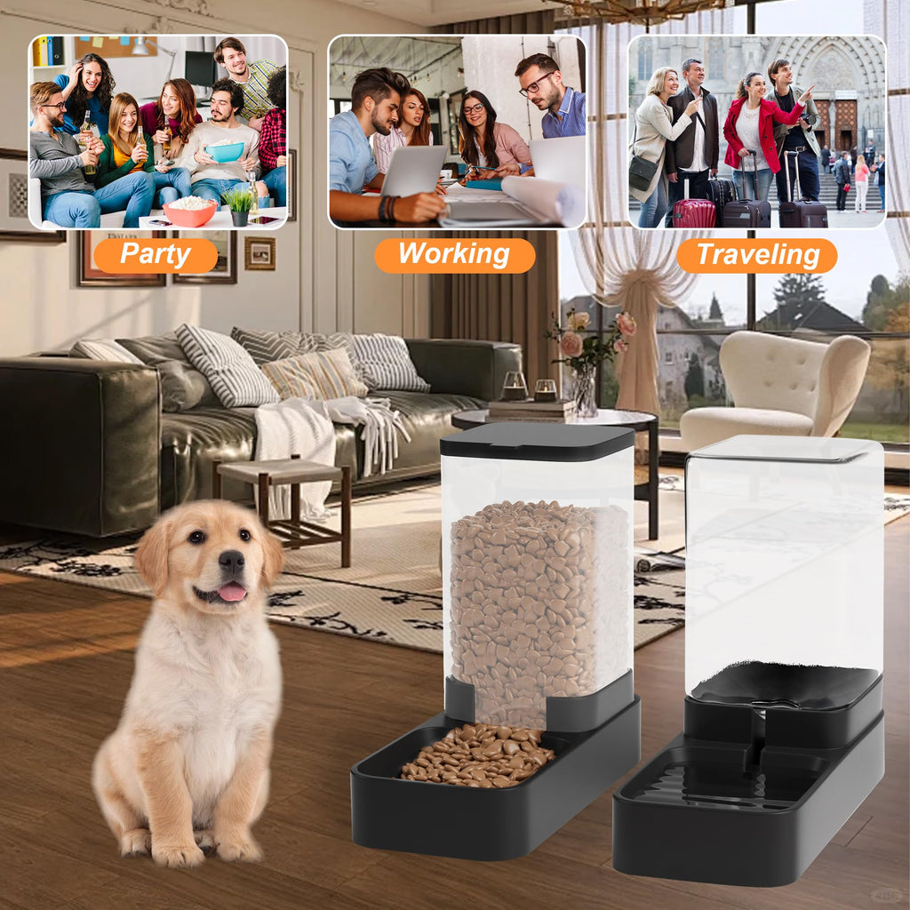Wefeedy Automatic Cat Feeder and Water Dispenser in Set with Pet Food Bowl,Gravity Dog Waterer and Food Feeder for Small Medium Dog Cat Puppy Kitten Large Capacity