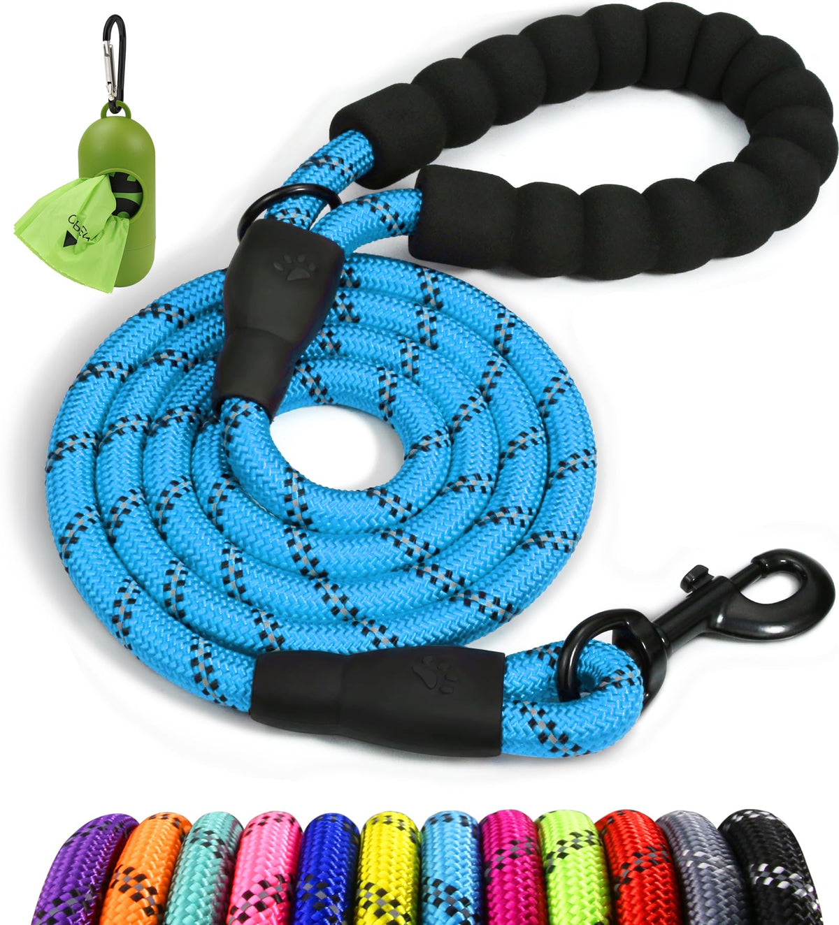 Taglory Rope Dog Leash 4/5/6 FT with Comfortable Padded Handle, Highly Reflective Threads Dog Leash for Small, Medium and Large Dogs