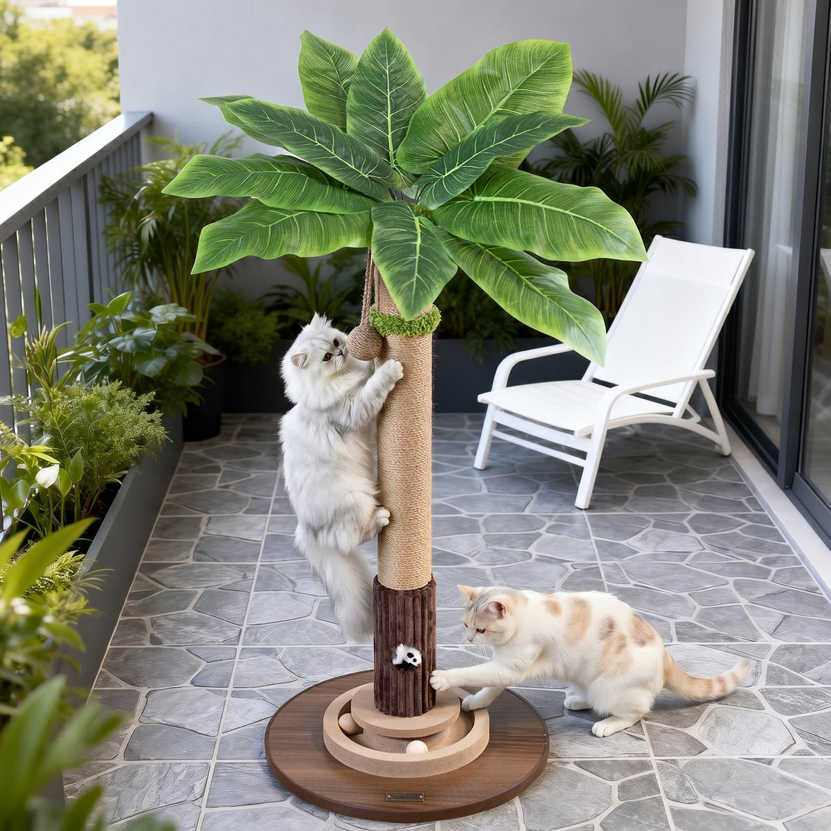 WOOCHPET Cat Scratching Post for Indoor Cats 35" Tall, Sisal Cat Scratcher with Mouse Toy and Track Balls, Wooden Base