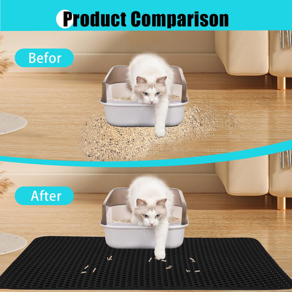 FADEYJ Cat Litter Mat, Kitty Litter Collector, Double Layered Honeycomb Design Waterproof, Anti Urine, Anti Slip, Easy to Clean, Limit Garbage