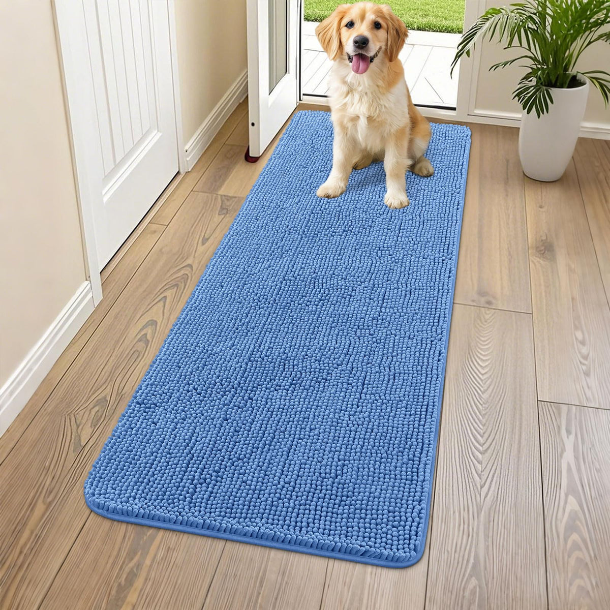Smiry Dog Door Mat for Muddy Paws, Absorbent Dirt Trapper, Non-Slip Washable Chenille Entryway Rug for Inside Floor