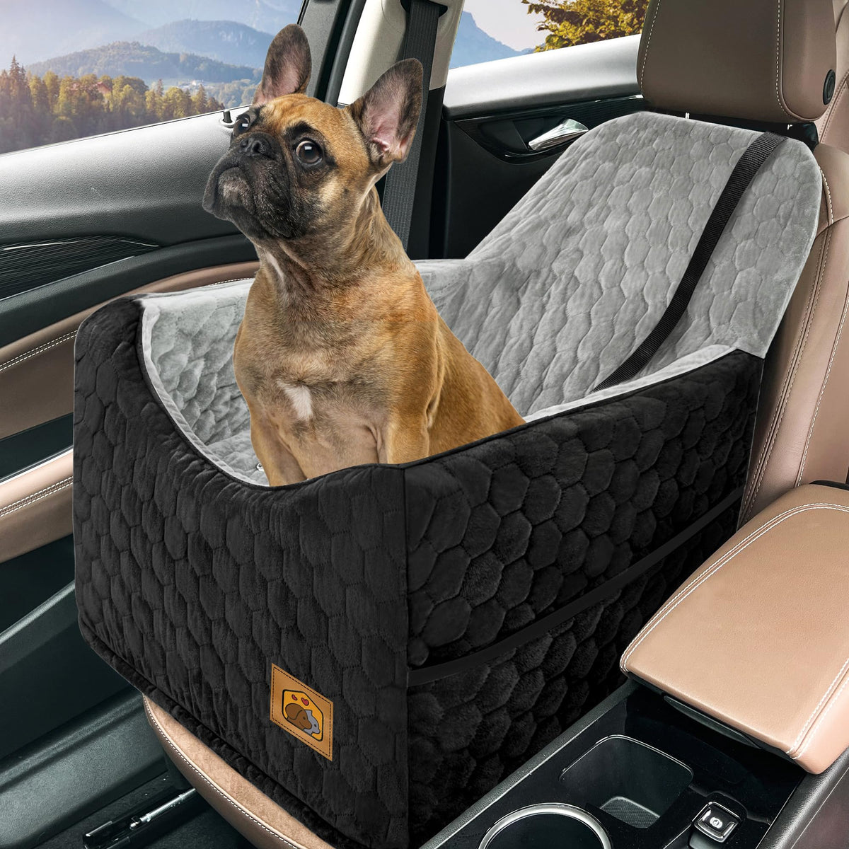 Dog Car Seat for Small/Medium Dogs, Memory Foam Dog Booster Seat, Travel Safety Per Car Seat with Washable Removable Cover, Storage Pockets for Dogs up to 35 lbs