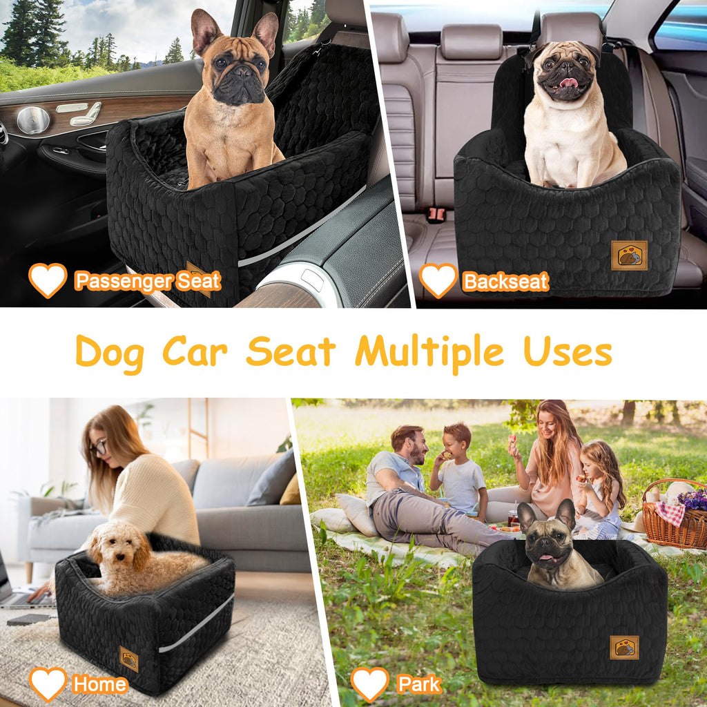 Dog Car Seat for Small/Medium Dogs, Memory Foam Dog Booster Seat, Travel Safety Per Car Seat with Washable Removable Cover, Storage Pockets for Dogs up to 35 lbs
