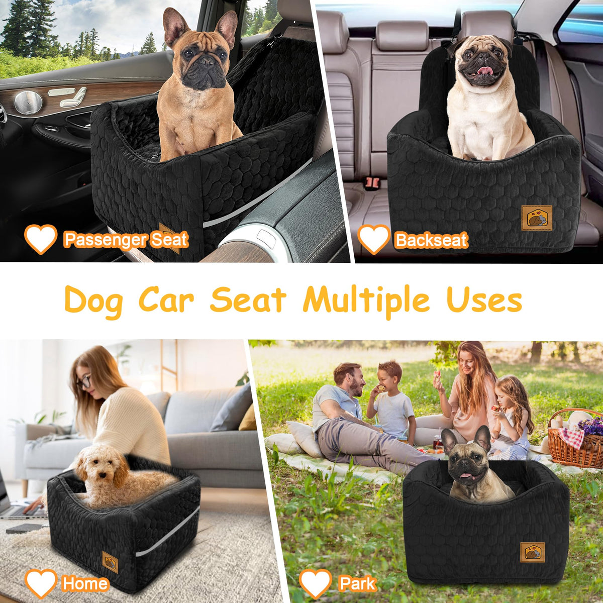 Dog Car Seat for Small/Medium Dogs, Memory Foam Dog Booster Seat, Travel Safety Per Car Seat with Washable Removable Cover, Storage Pockets for Dogs up to 35 lbs