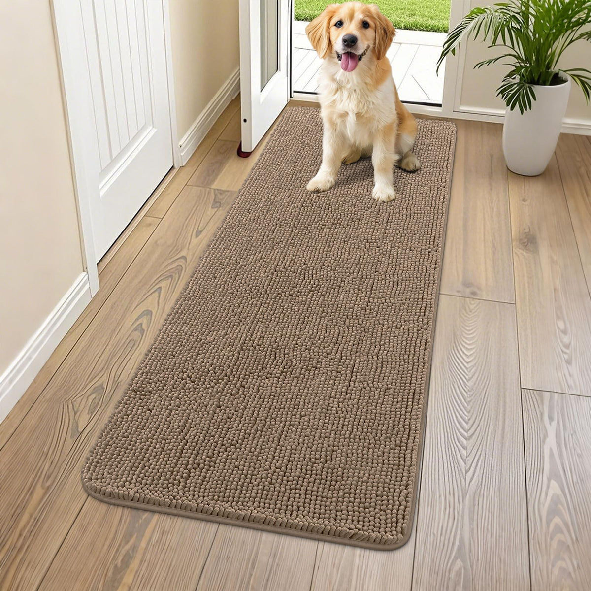 Smiry Dog Door Mat for Muddy Paws, Absorbent Dirt Trapper, Non-Slip Washable Chenille Entryway Rug for Inside Floor