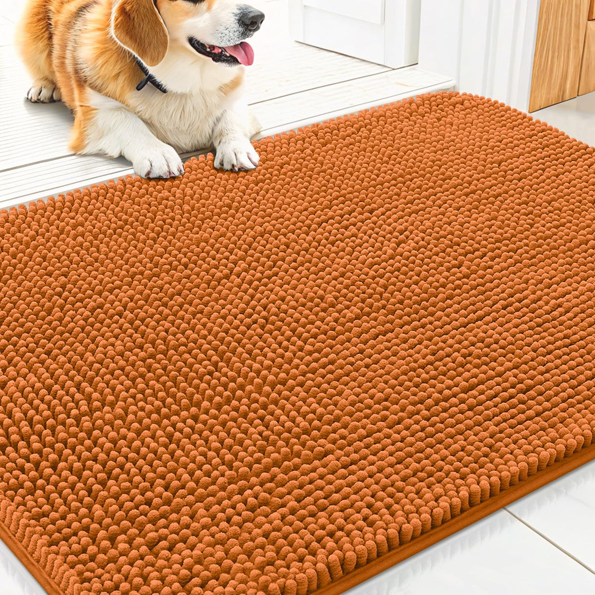 Smiry Dog Door Mat for Muddy Paws, Absorbent Dirt Trapper, Non-Slip Washable Chenille Entryway Rug for Inside Floor