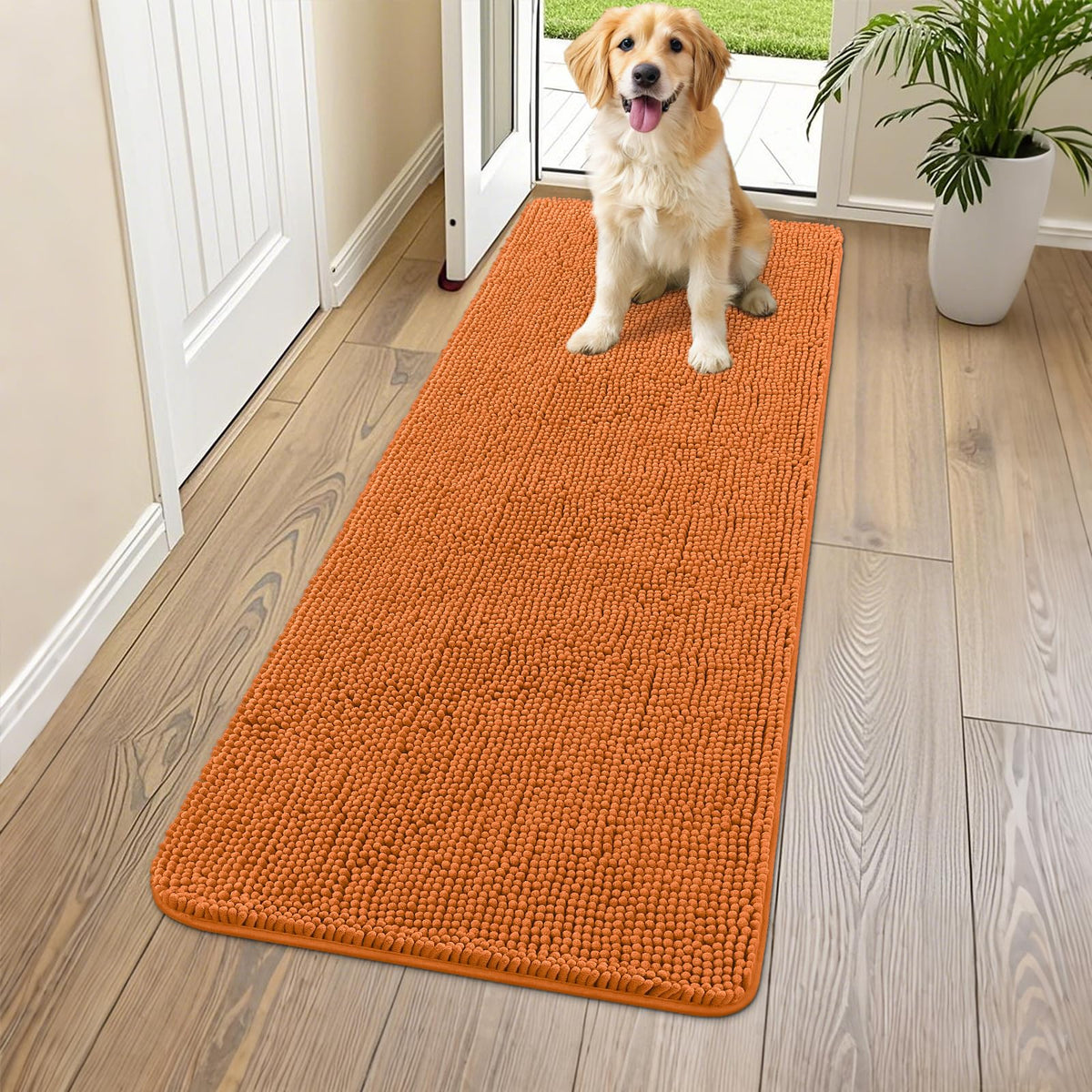 Smiry Dog Door Mat for Muddy Paws, Absorbent Dirt Trapper, Non-Slip Washable Chenille Entryway Rug for Inside Floor