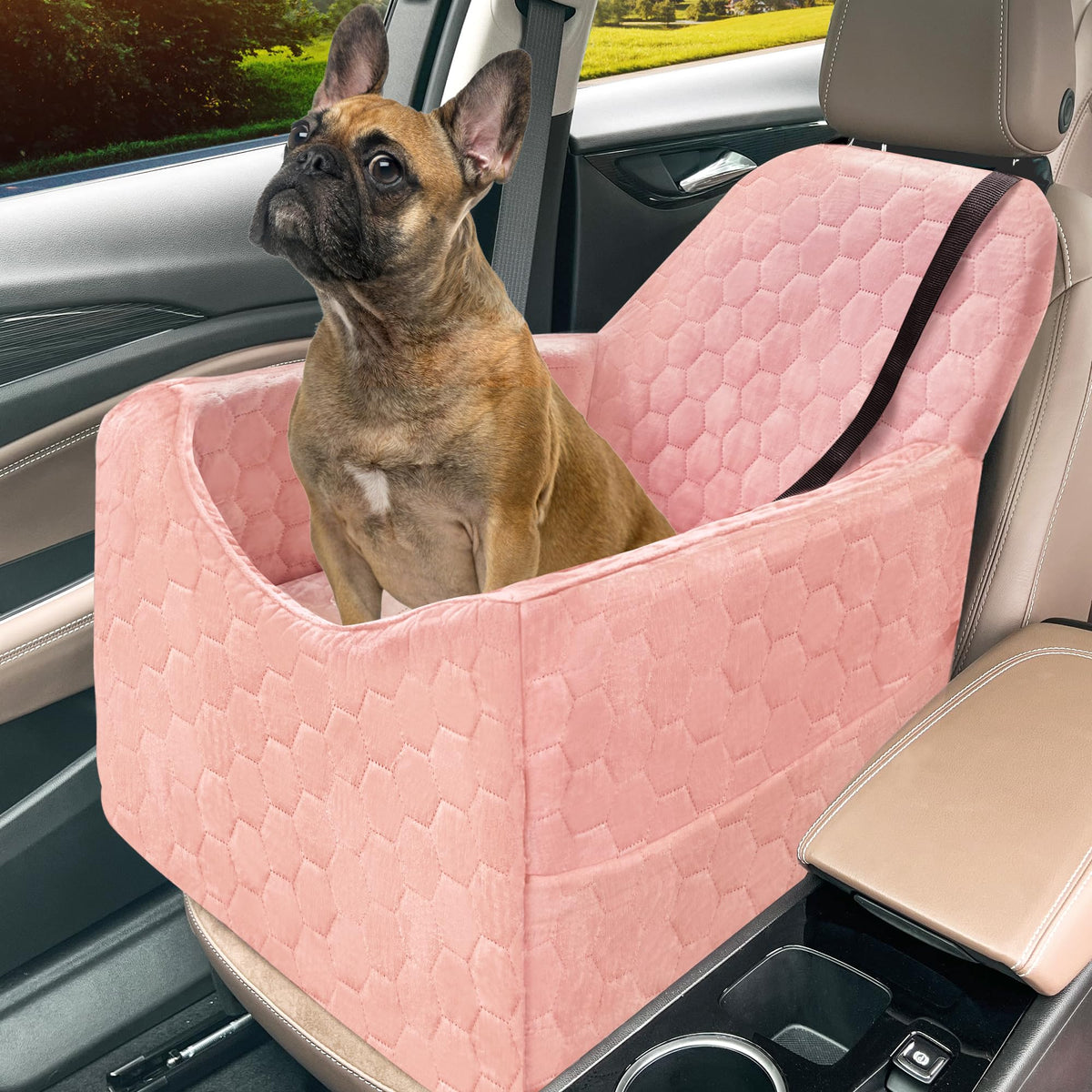 Dog Car Seat for Small/Medium Dogs, Memory Foam Dog Booster Seat, Travel Safety Per Car Seat with Washable Removable Cover, Storage Pockets for Dogs up to 35 lbs